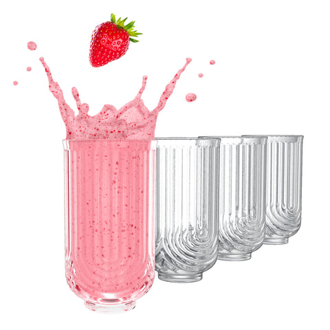 Art Deco Cocktail Glasses - Highball Ribbed Wave Glasses  (Set Of 4)
