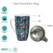 Boho Décor Mugs Navy Floral (16 oz) – Modern Floral Coffee Mug/Tea Cup – Set Includes: 1 Boho Mug, 1 Lid, 1 Infuser