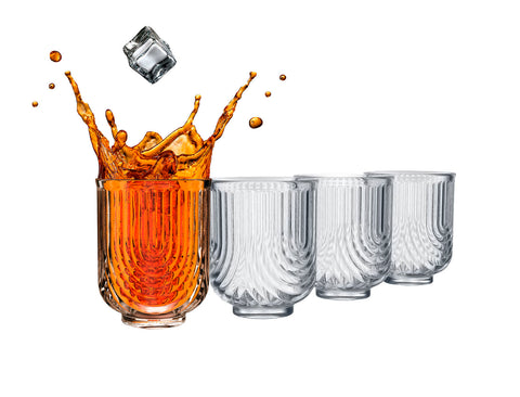 Art Deco Cocktail Glasses - Lowball Ribbed Wave Glasses (Set Of 4)