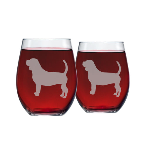 Beagle Etched Stemless Wine Glasses
