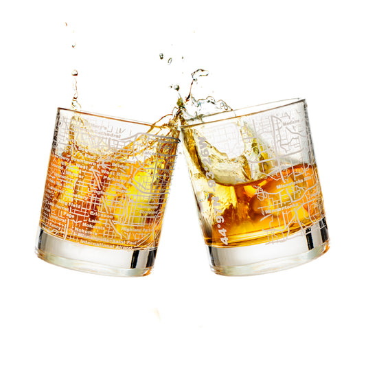 Minneapolis City Etched Street Grid Whiskey Glasses