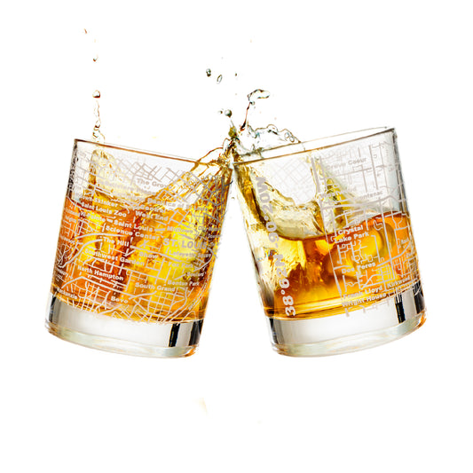 St Louis Etched Street Grid Whiskey Glasses