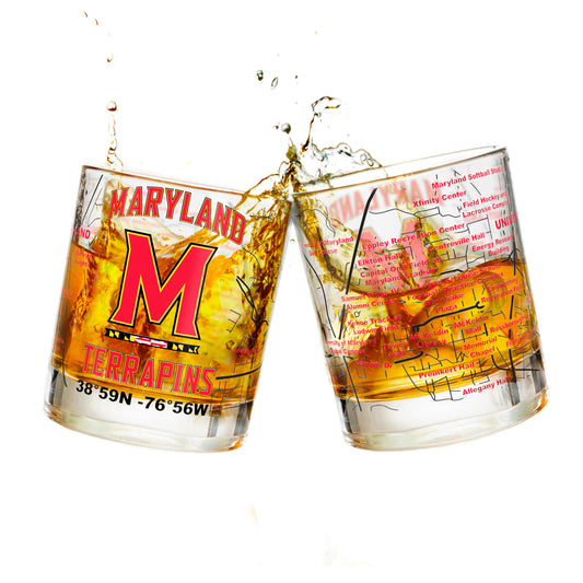 University Of Maryland Whiskey Glass Set (2 Low Ball Glasses)