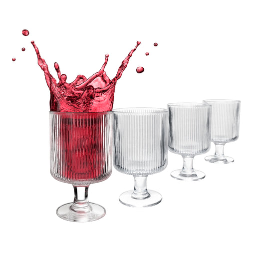 Ripple Ribbed Art Deco Stemmed Drinking Glasses 10oz - Set of 4