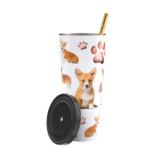 Corgi Stainless Steel Tumbler with Gold Straw 750ml