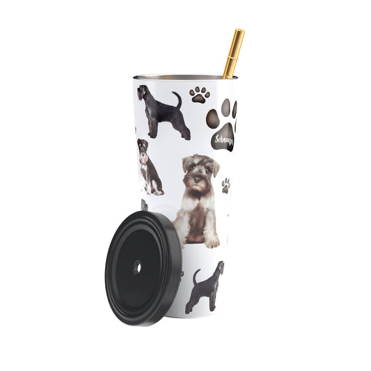 Schnauzer Stainless Steel Tumbler with Gold Straw 750ml