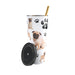 Pug Stainless Steel Tumbler with Gold Straw 750ml