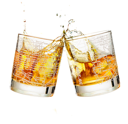 Baltimore City Etched Street Grid Whiskey Glasses