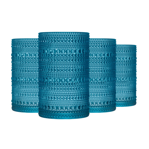 Hobnail Drinking Glasses - Blue 14 oz ( Set of 4 )