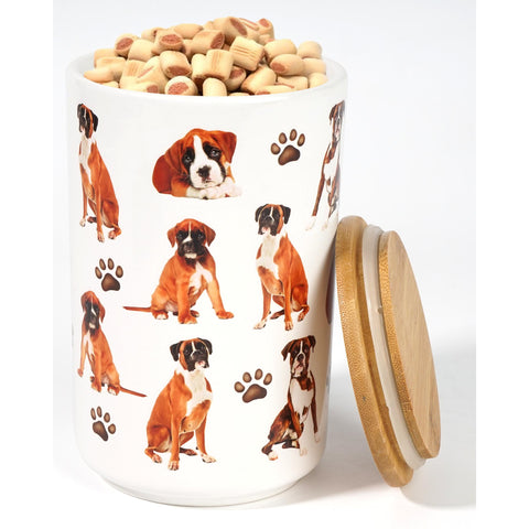 Boxer Premium Airtight Ceramic Dog Treat Canister Jar Set with Lid