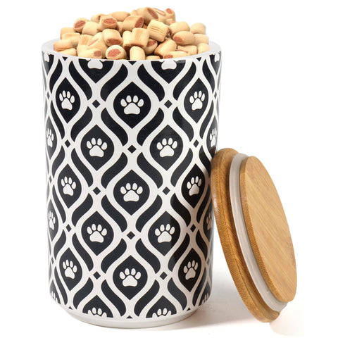 Black Premium Airtight Ceramic Dog Treat Canister Jar Set with Lid
