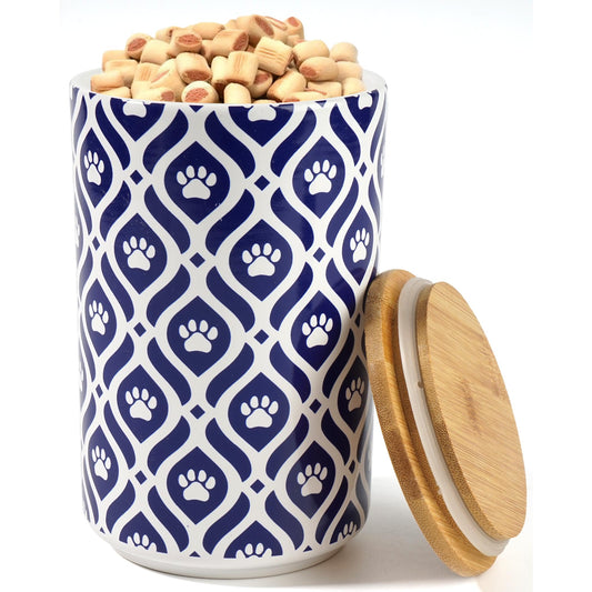 Navy Premium Airtight Ceramic Dog Treat Canister Jar Set with Lid