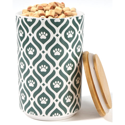 Green Premium Airtight Ceramic Dog Treat Canister Jar Set with Lid