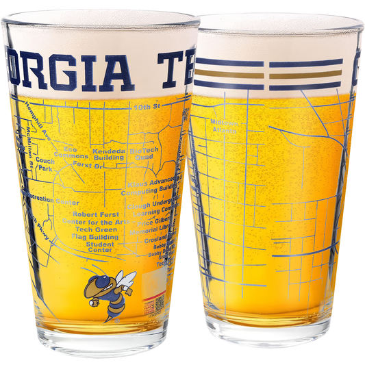Georgia Tech Pint Glasses - Georgia Tech Buzz Logo & Campus Map Georgia Institute of Technology College Grads and Alumni (Set of 2)