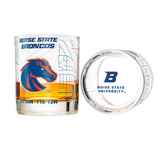 Boise State University Whiskey Glass Set (2 Low Ball Glasses)