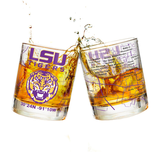 Louisiana State University Whiskey Glass Set (2 Low Ball Glasses)
