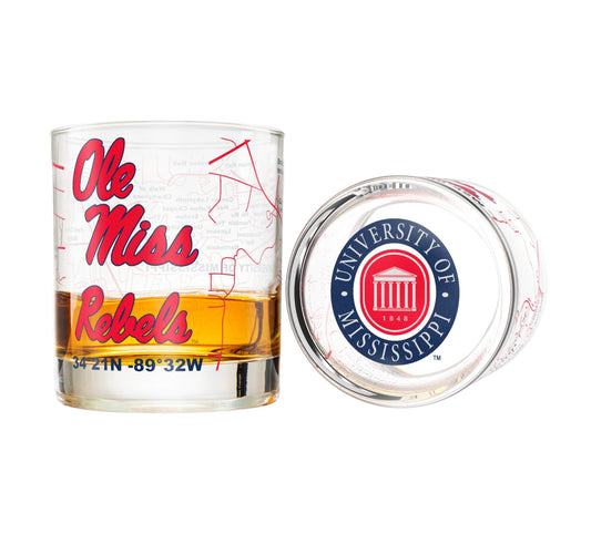 University Of Mississippi Whiskey Glass Set (2 Low Ball Glasses)