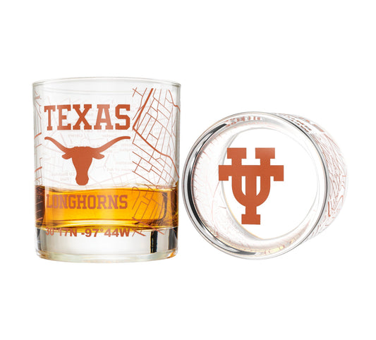 University Of Texas Whiskey Glass Set (2 Low Ball Glasses)