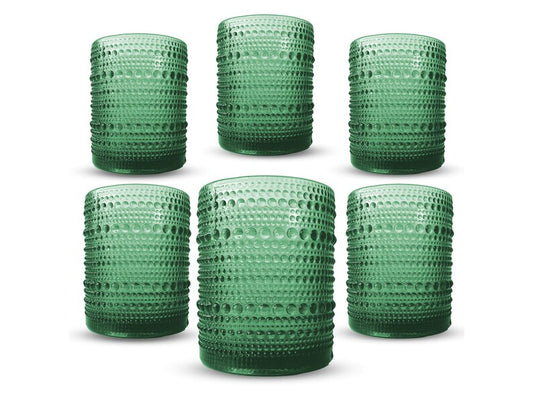 Bubble Lowball Hobnail Glasses 350ml (Set of 6) - Green