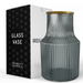 Ripple Vase Wide Bottom Ribbed Hand-Blown Flower Vase Glass for Flowers - Gray