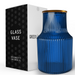 Ripple Vase Wide Bottom Ribbed Hand-Blown Flower Vase Glass for Flowers - Blue