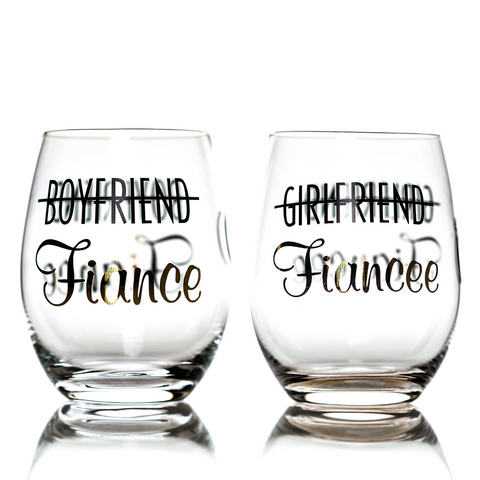Stemless Wine Engagement Glasses