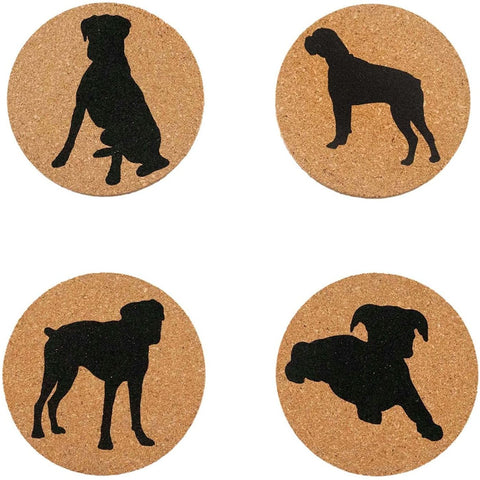Boxer Cork Drink Coasters - Set of 4
