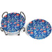 Navy Floral Ceramic Coasters with Metal Stand (Set of 4)