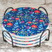 Navy Floral Ceramic Coasters with Metal Stand (Set of 4)