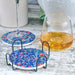 Navy Floral Ceramic Coasters with Metal Stand (Set of 4)