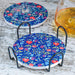 Navy Floral Ceramic Coasters with Metal Stand (Set of 4)