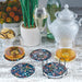 Dark Floral Ceramic Coasters with Metal Stand (Set of 4)