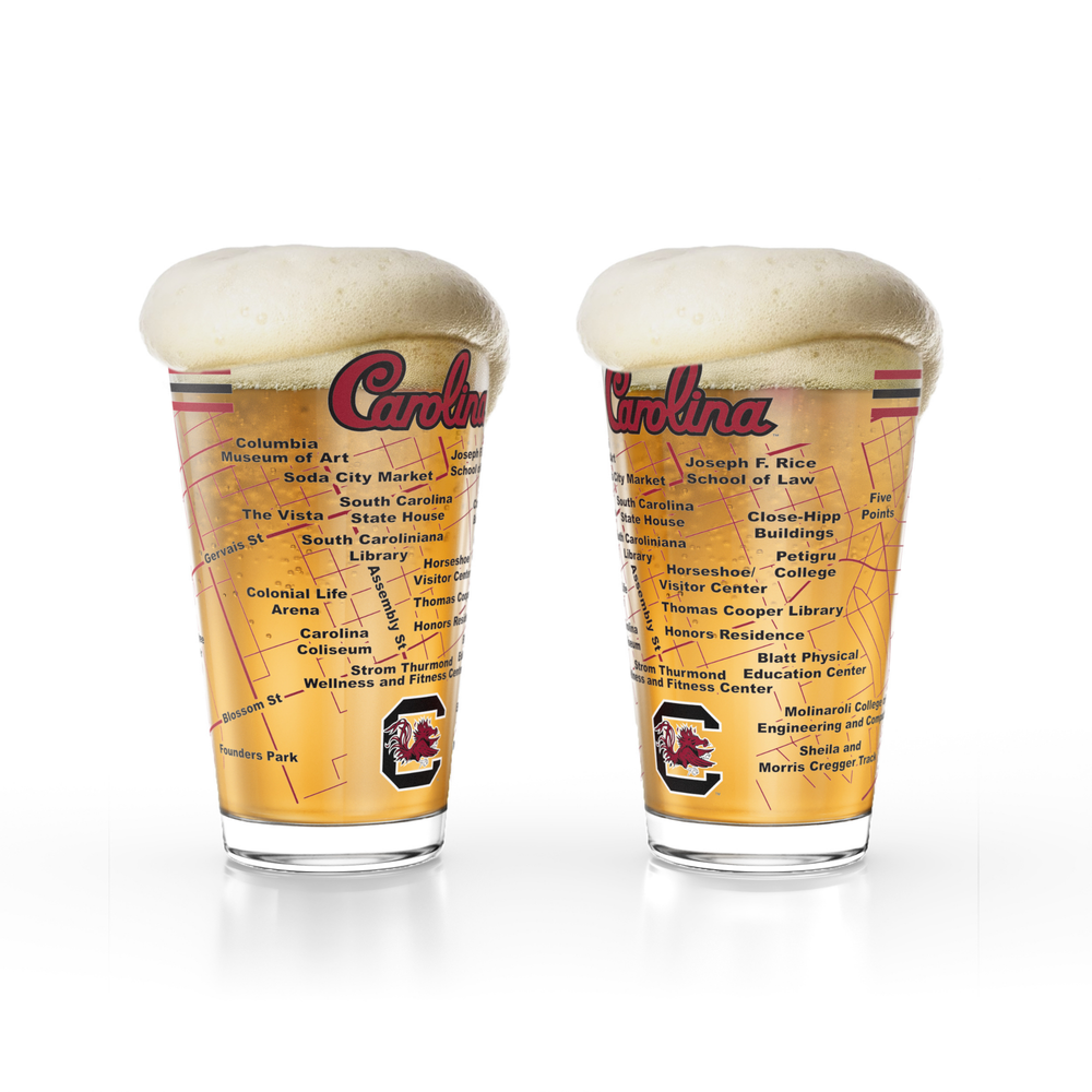 Greenline Goods University of South Carolina Gamecocks Pint Beer Glasses Set of 2, 16 oz Pint Glasses with Full-Color Logo & Campus Map – Officially Licensed Beer Glass Gift for Alumni & Fans