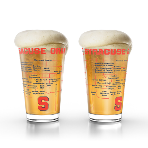 University of Syracuse Orange College Pint Beer Glasses (Set of 2), 16 oz – Full-Color Logo + Campus Map