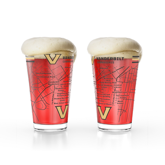 Greenline Goods Vanderbilt University Commodores Pint Beer Glasses Set of 2, 16 oz Pint Glasses with Full-Color Logo & Campus Map – Officially Licensed Beer Glass Gift for Alumni & Fans