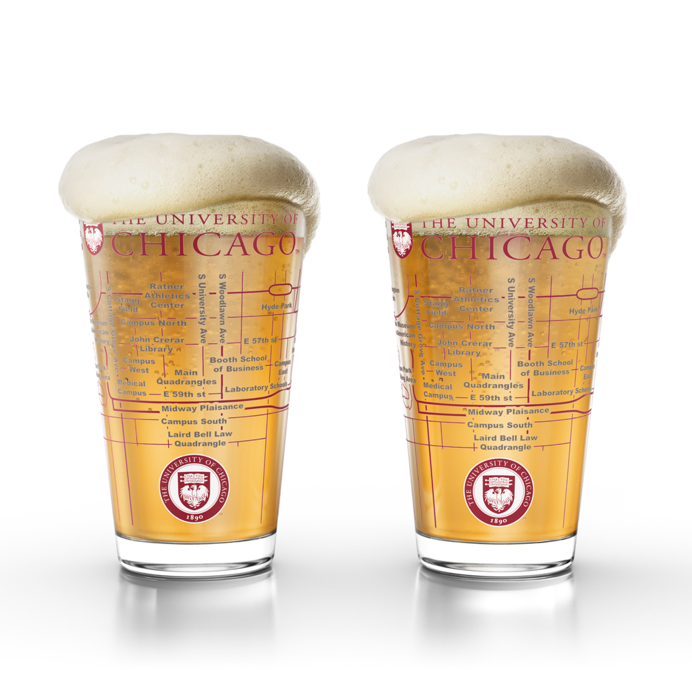 Greenline Goods University of Chicago Maroons Pint Beer Glasses Set of 2, 16 oz Pint Glasses with Full-Color Logo & Campus Map – Officially Licensed Beer Glass Gift for Alumni & Fans
