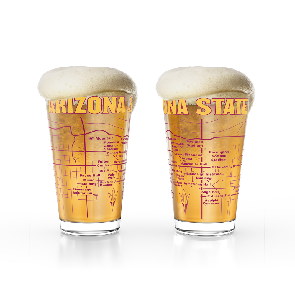 Greenline Goods Arizona State University Sun Devils Pint Beer Glasses Set of 2, 16 oz Pint Glasses with Full-Color Logo & Campus Map – Officially Licensed Beer Glass Gift for Alumni & Fans
