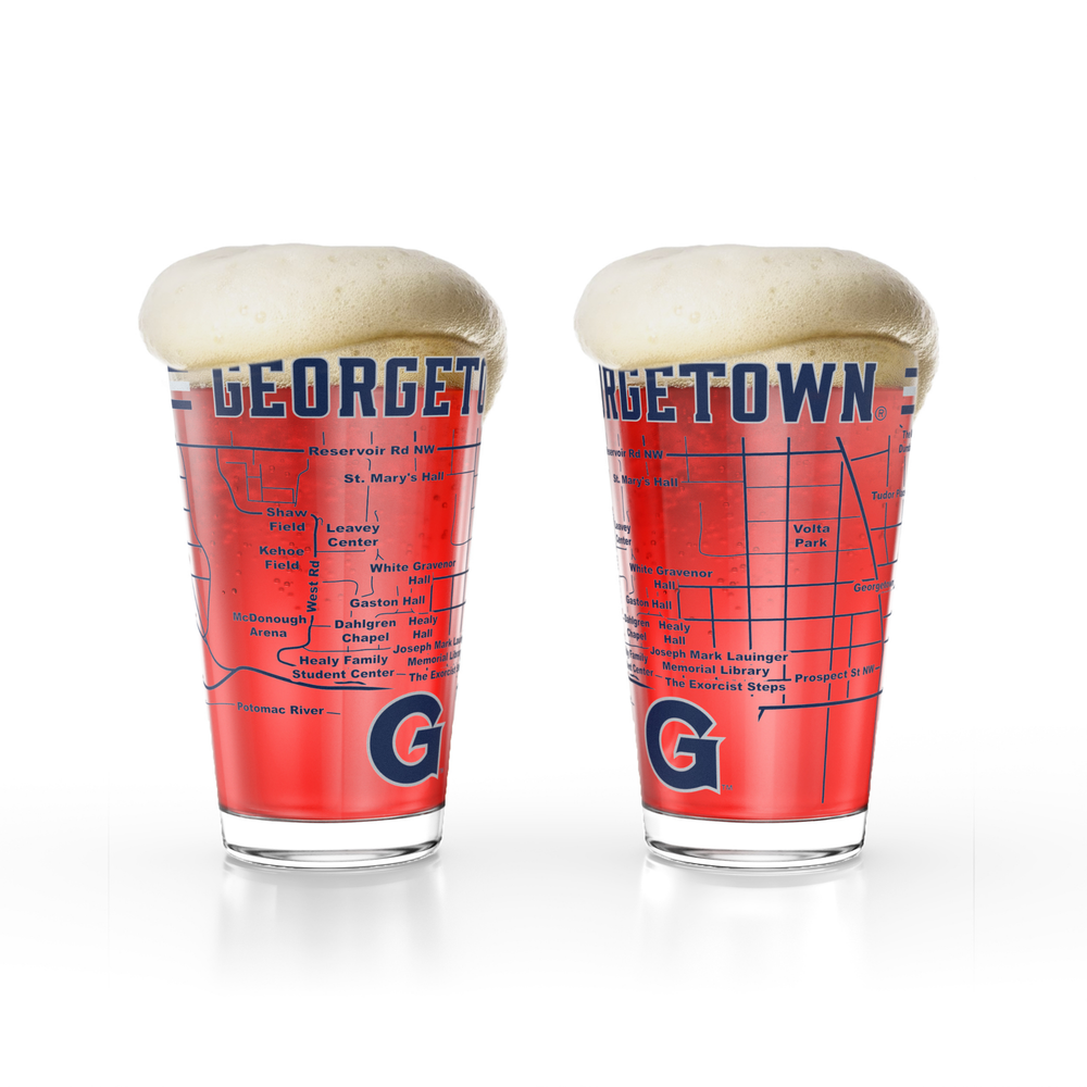 Greenline Goods Georgetown University Hoyas Pint Beer Glasses Set of 2, 16 oz Pint Glasses with Full-Color Logo & Campus Map – Officially Licensed Beer Glass Gift for Alumni & Fans