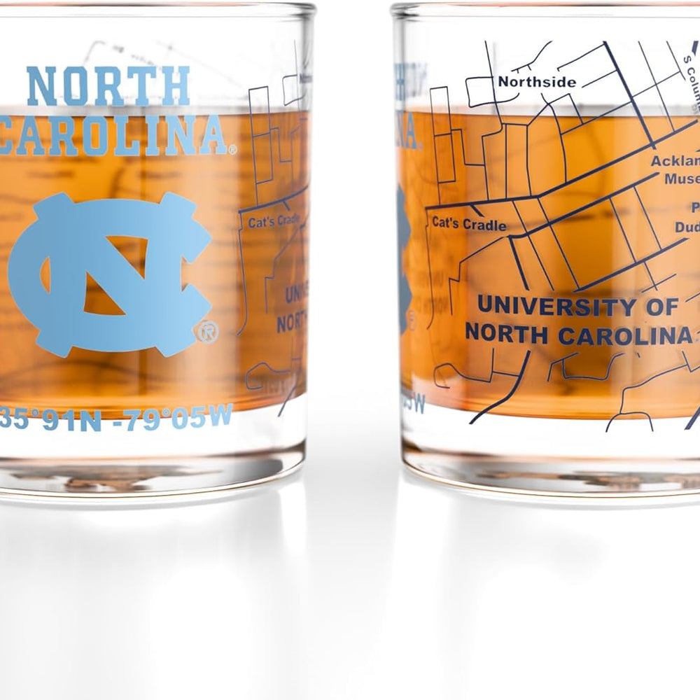 University of North Carolina Tar Heels Whiskey Glass Set (2 Low Ball Glasses)