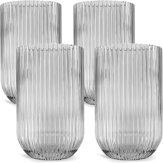 Ribbed Colored Drinking Glasses (Set of 4) - Clear