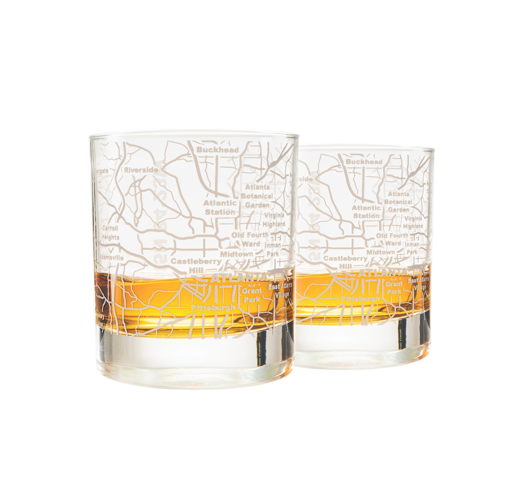 Atlanta Etched Street Grid Whiskey Glasses