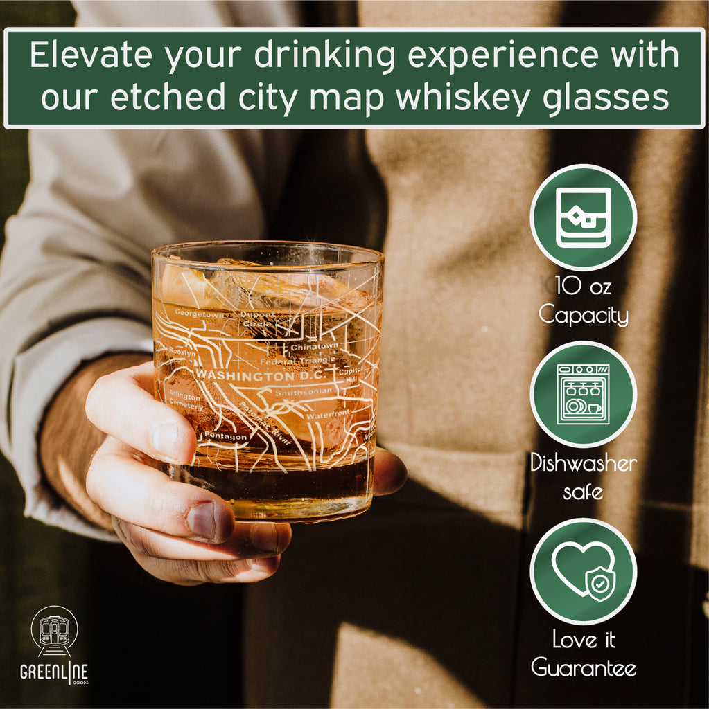 Washington Etched Street Grid Whiskey Glasses