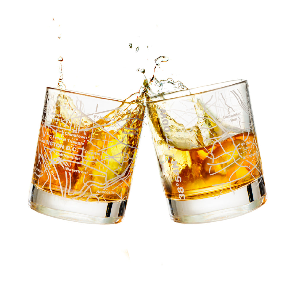 Washington Etched Street Grid Whiskey Glasses