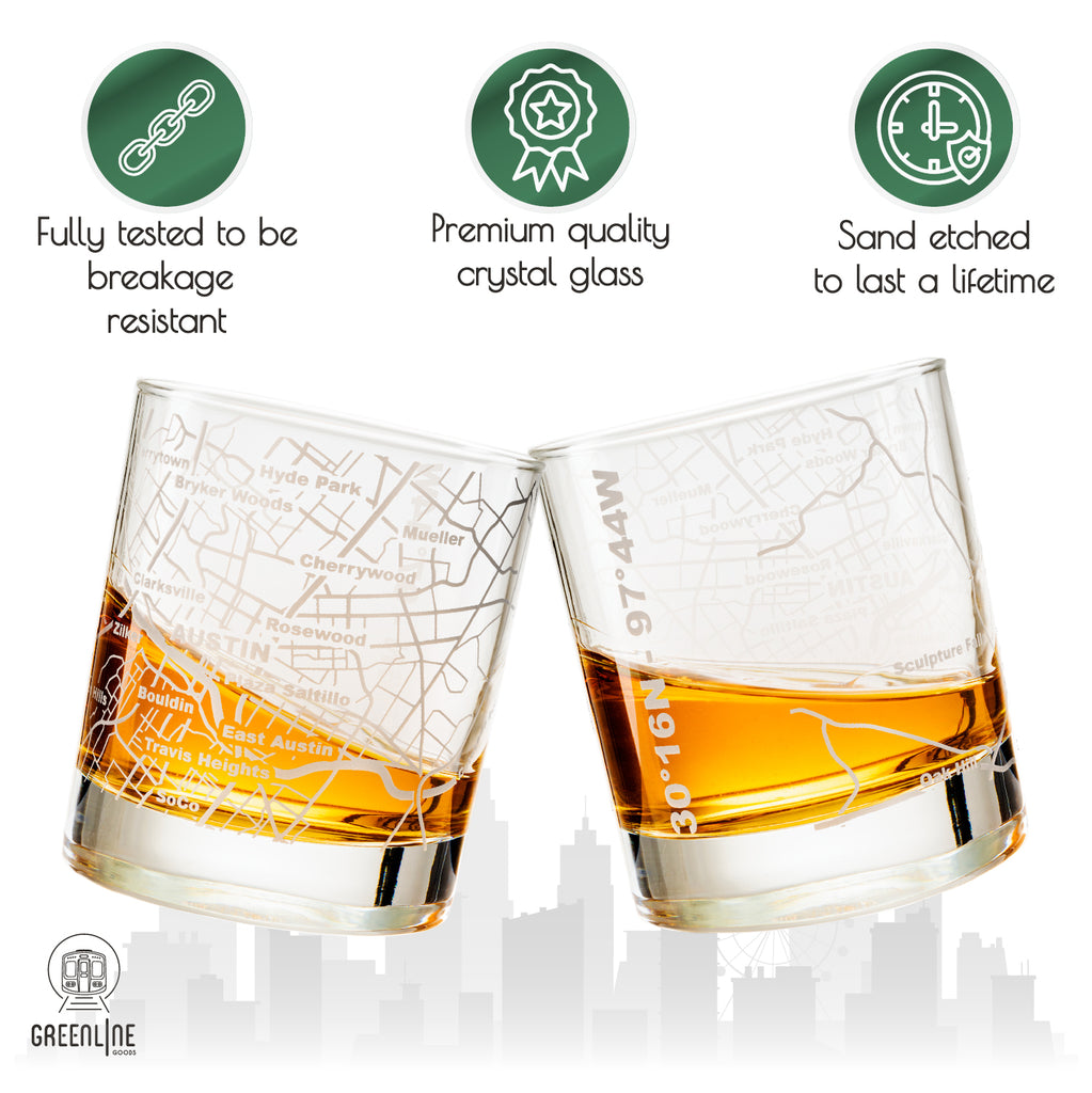 Austin Etched Street Grid Whiskey Glasses