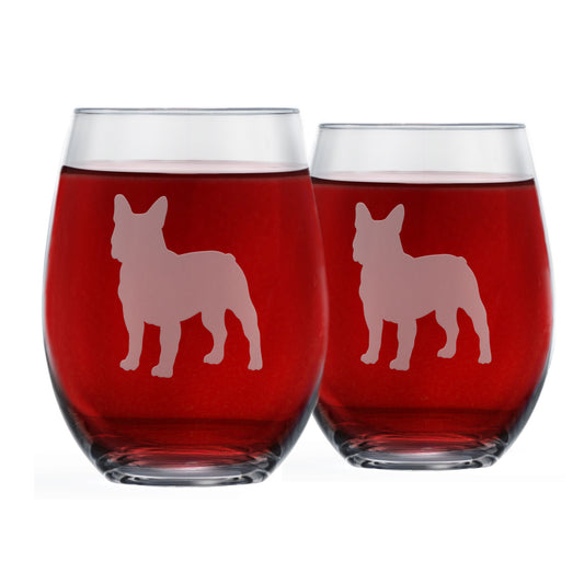 Boston Terrier Stemless Wine Glass