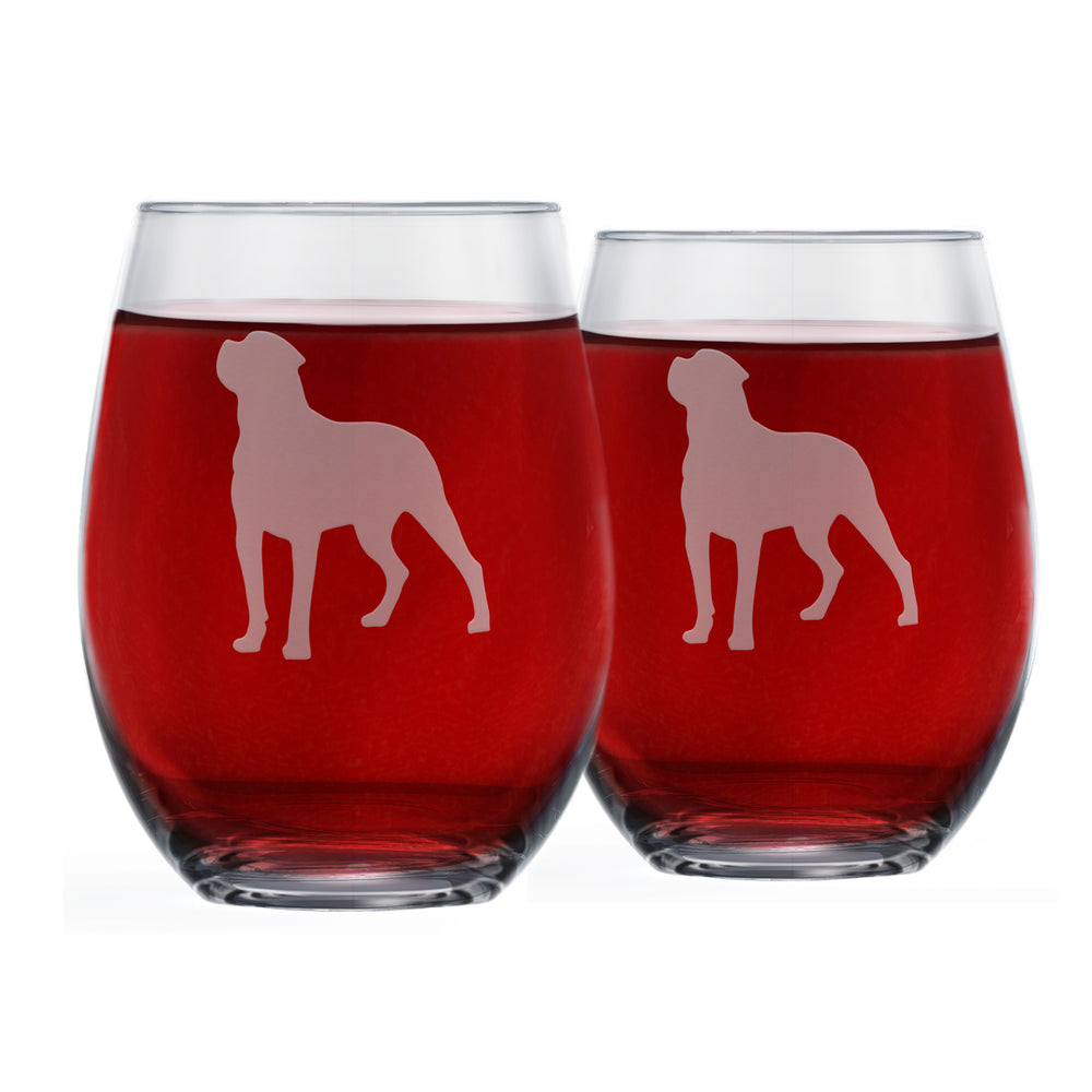 Rottweiler Etched Stemless Wine Glasses