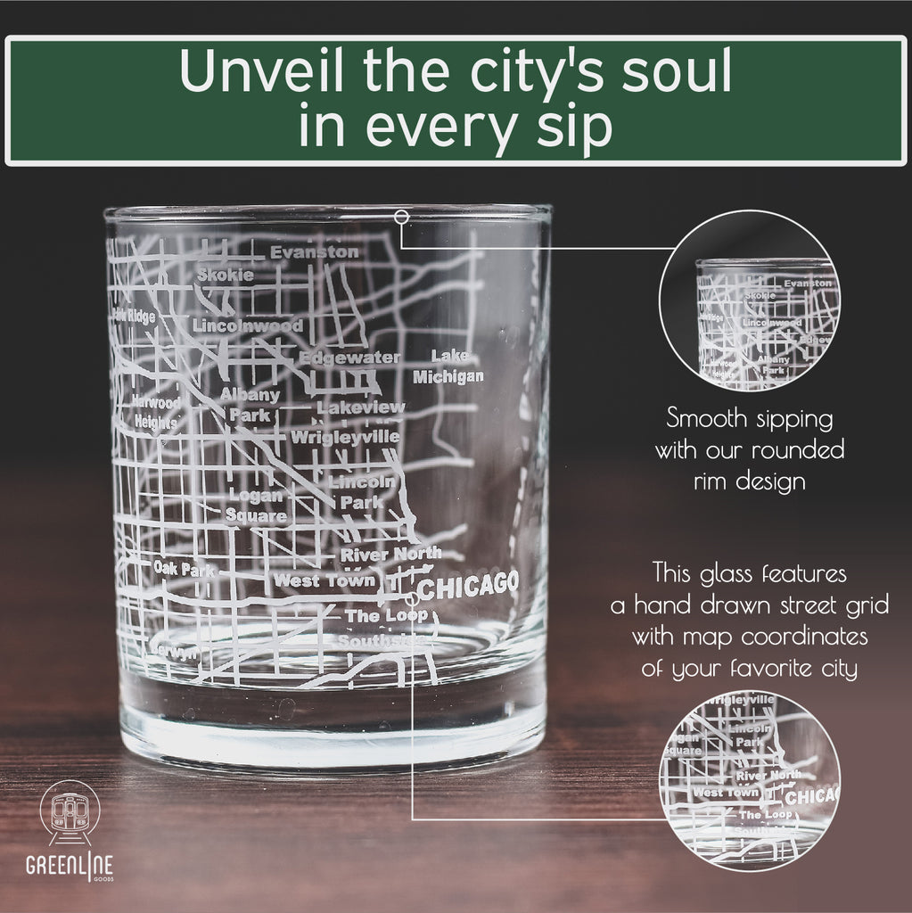 Chicago Etched Street Grid Whiskey Glasses
