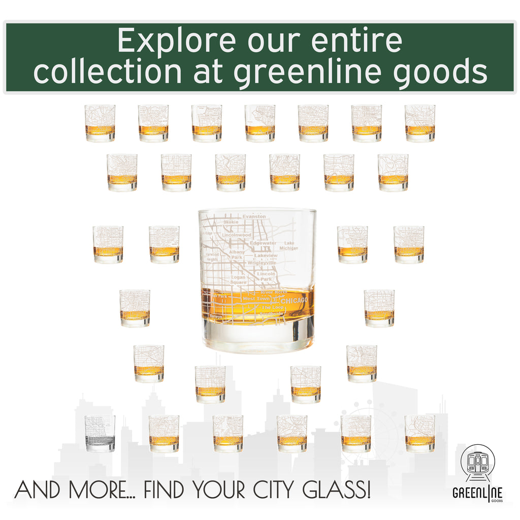 Chicago Etched Street Grid Whiskey Glasses