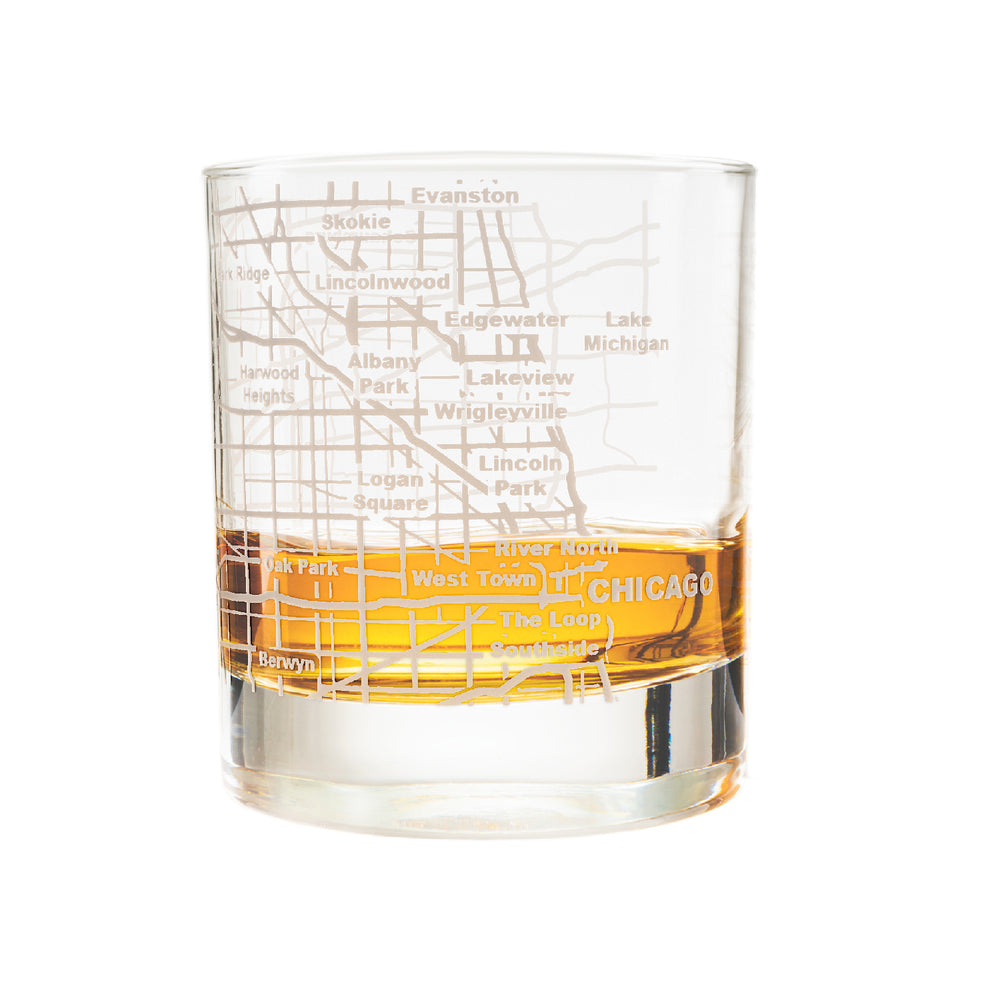 Chicago Etched Street Grid Whiskey Glasses