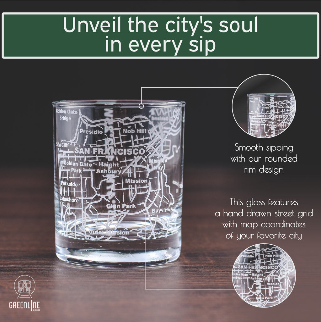 San Francisco Etched Street Grid Whiskey Glasses